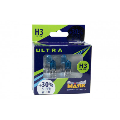 042 Маяк УЛЬТРА H3 12v 55w +30% Super White к-т 82320SW+30%