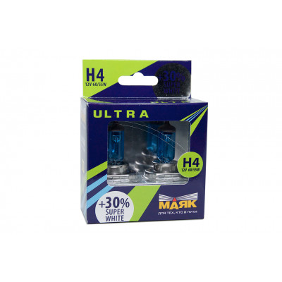 046 Маяк УЛЬТРА H4 12v 60/55w +30% Super White к-т 82420SW+30%