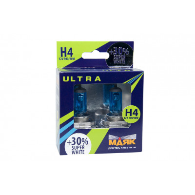 047 Маяк УЛЬТРА H4 12v 100/90w +30% Super White к-т 82450SW+30%