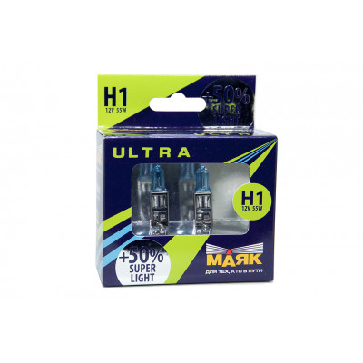 057 Маяк УЛЬТРА H1 12v 55w +50% Super Light к-т 82120SL+50%