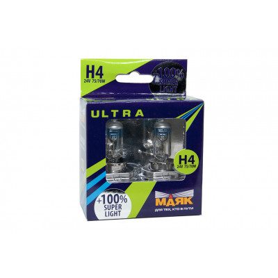 071 Маяк УЛЬТРА H4 24v 75/70w +100% Super Light к-т 84430SL+100%