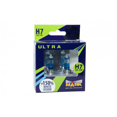 076 Маяк УЛЬТРА H7 12v 55w +150% White Vision к-т 82720WV+150%