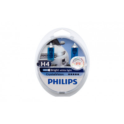 060 PHILIPS Сristal Vision H4+W5W 60/55w (P43t)+12v5w (W2,1x9,5d) (крист.бел.4300K) 12342CVSM